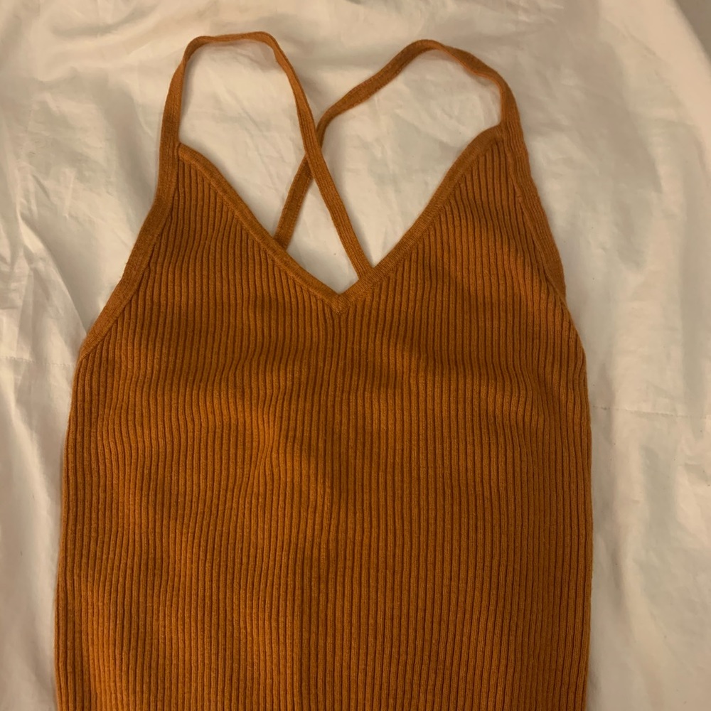 Mustard Spaghetti Strap Crop Top